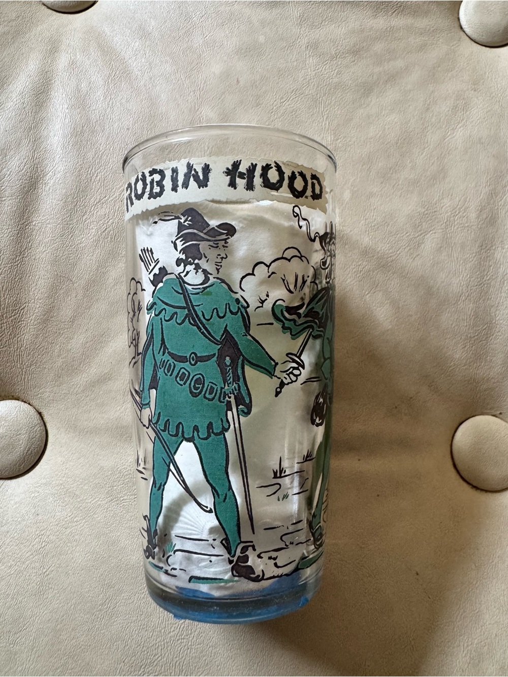 1950’s Robin Hood Illustrated Glass Tumbler in Teal and Black